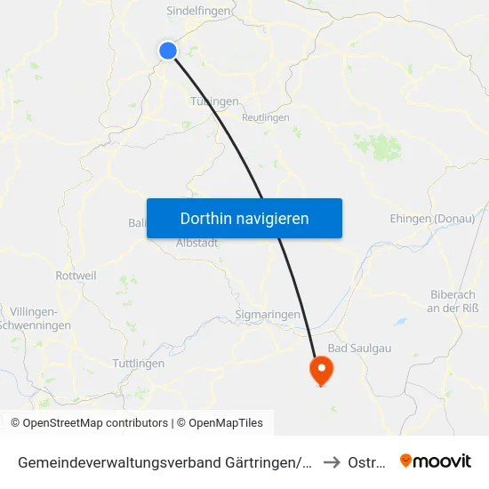 Gemeindeverwaltungsverband Gärtringen/Ehningen to Ostrach map