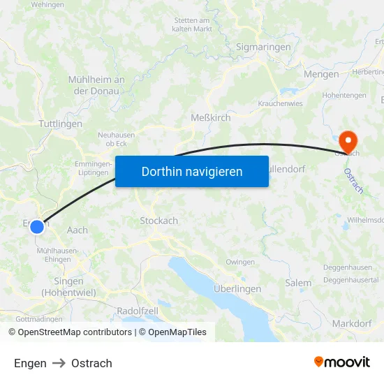 Engen to Ostrach map