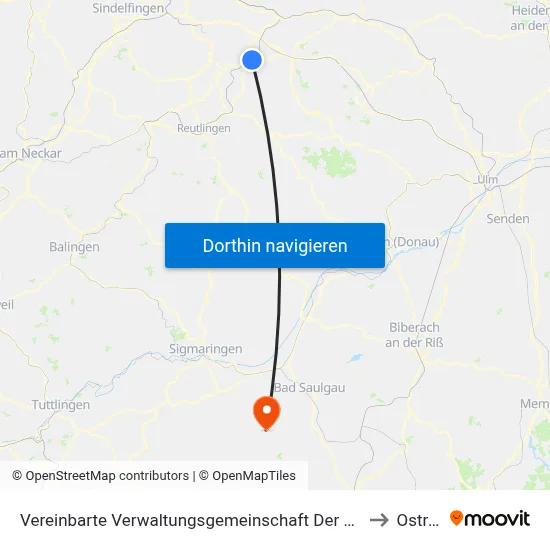 Vereinbarte Verwaltungsgemeinschaft Der Stadt Nürtingen to Ostrach map