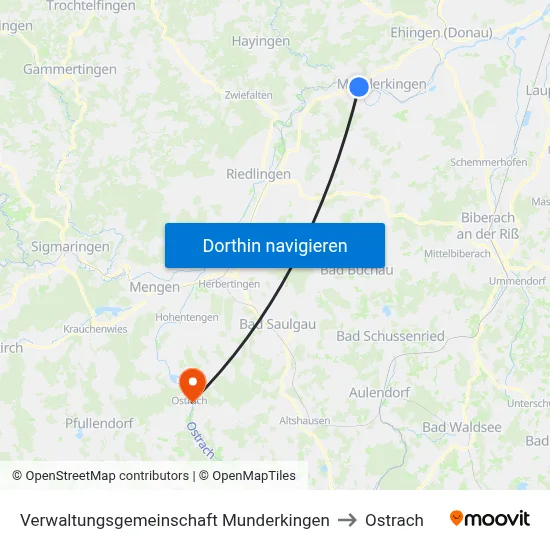 Verwaltungsgemeinschaft Munderkingen to Ostrach map