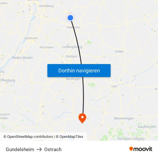 Gundelsheim to Ostrach map