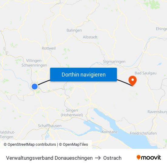 Verwaltungsverband Donaueschingen to Ostrach map