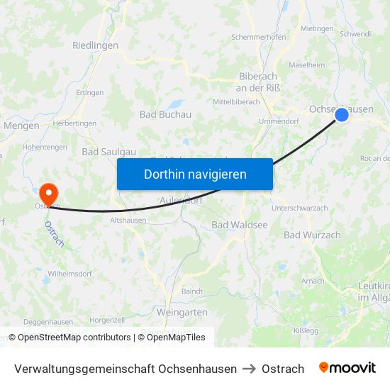 Verwaltungsgemeinschaft Ochsenhausen to Ostrach map