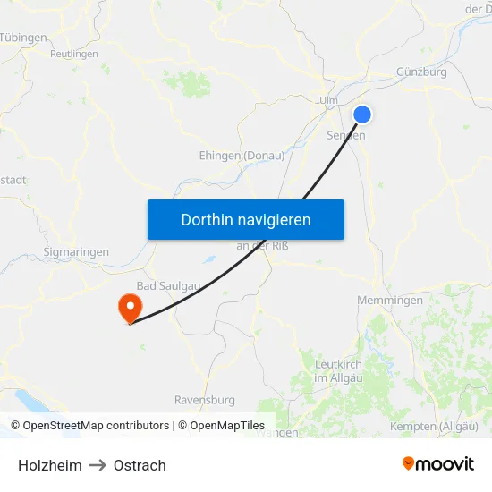 Holzheim to Ostrach map