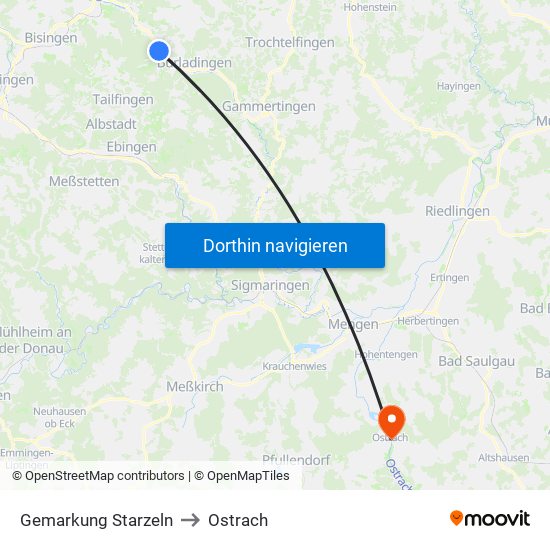 Gemarkung Starzeln to Ostrach map