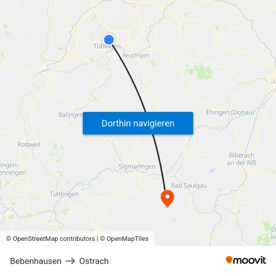 Bebenhausen to Ostrach map