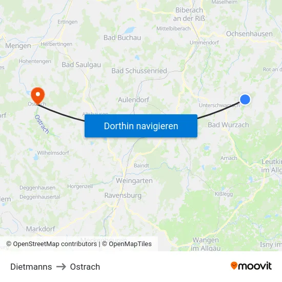 Dietmanns to Ostrach map