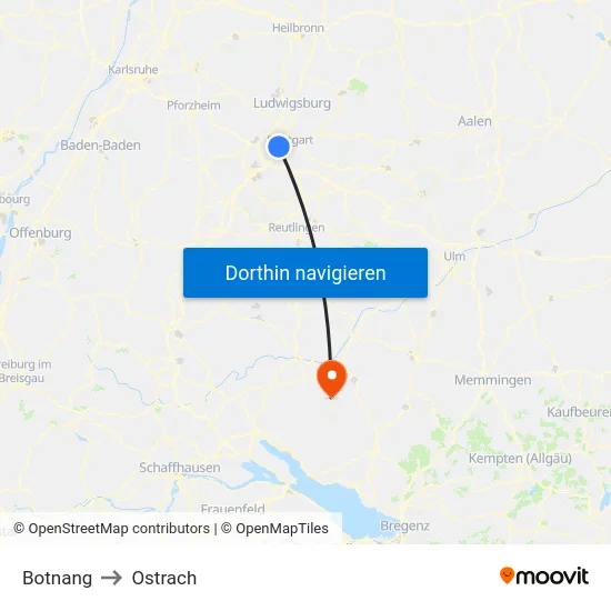 Botnang to Ostrach map