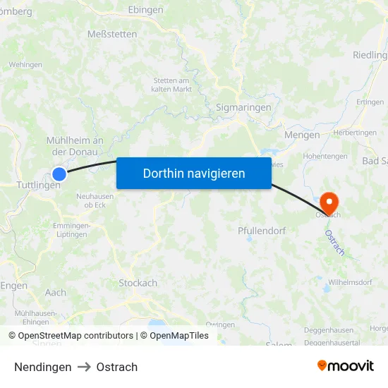 Nendingen to Ostrach map