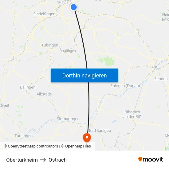 Obertürkheim to Ostrach map