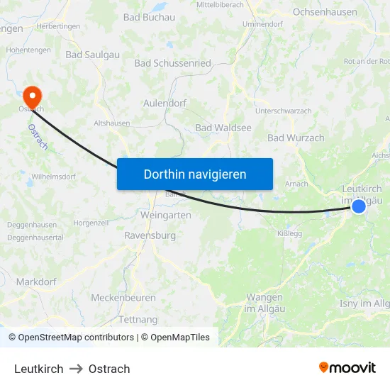Leutkirch to Ostrach map