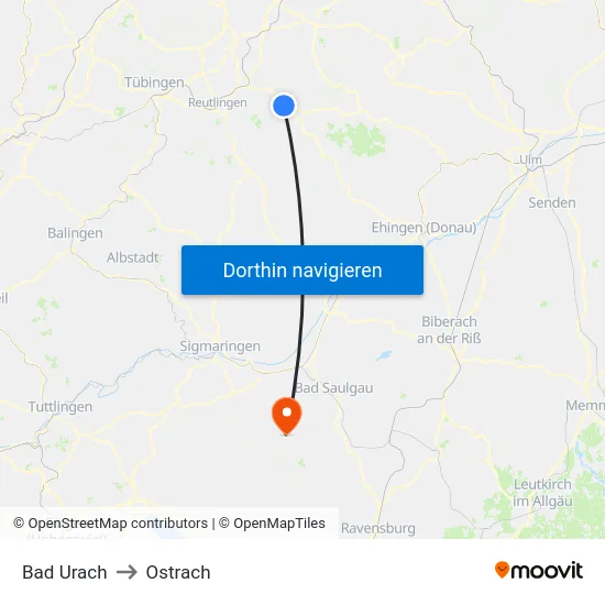 Bad Urach to Ostrach map