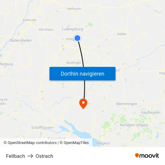 Fellbach to Ostrach map