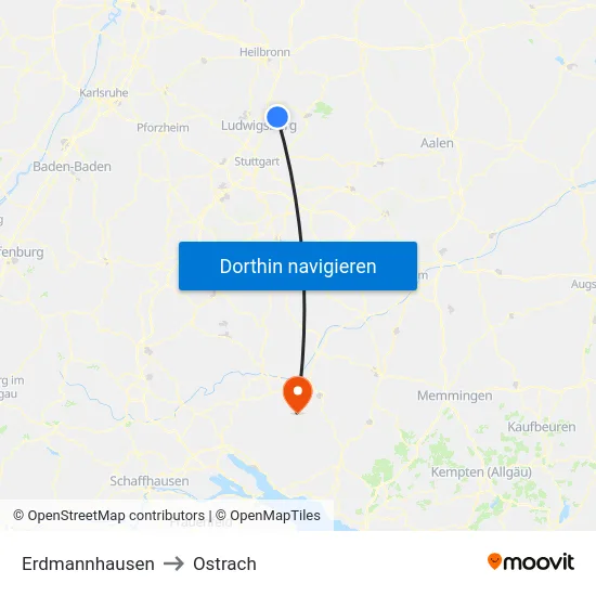 Erdmannhausen to Ostrach map