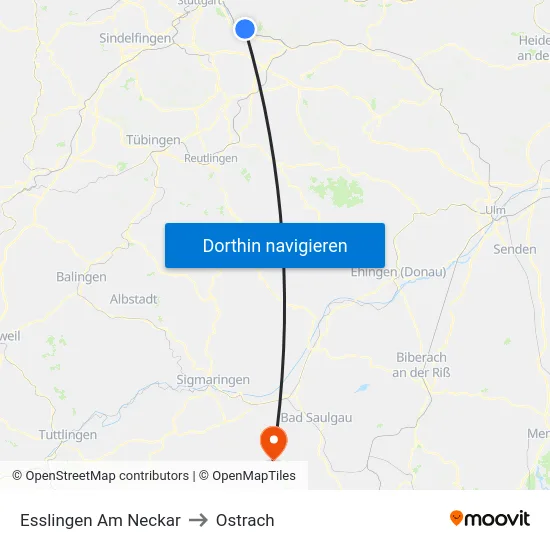 Esslingen Am Neckar to Ostrach map