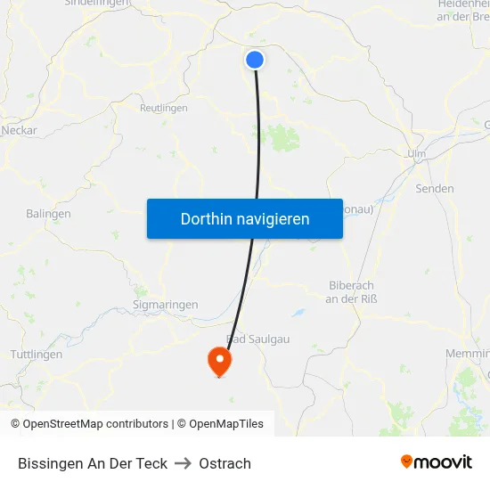 Bissingen An Der Teck to Ostrach map