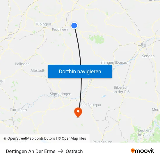 Dettingen An Der Erms to Ostrach map