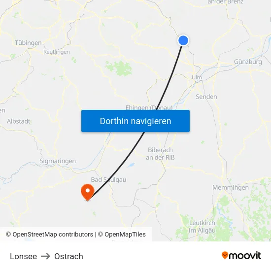 Lonsee to Ostrach map