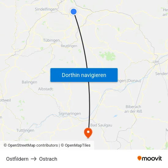 Ostfildern to Ostrach map