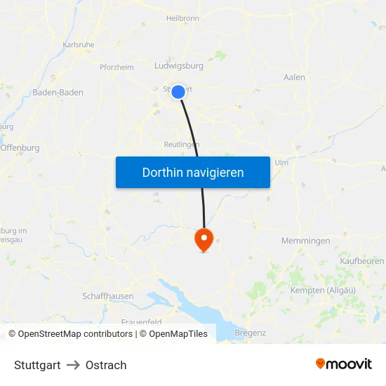 Stuttgart to Ostrach map