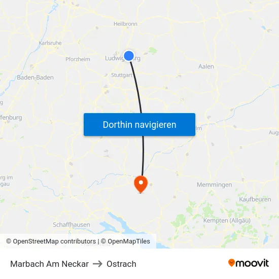 Marbach Am Neckar to Ostrach map