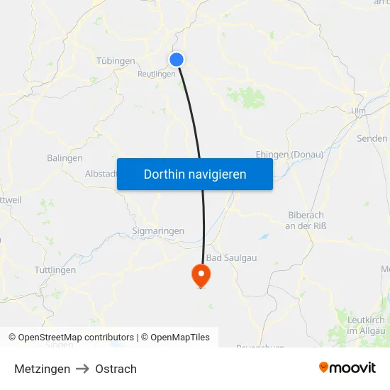 Metzingen to Ostrach map