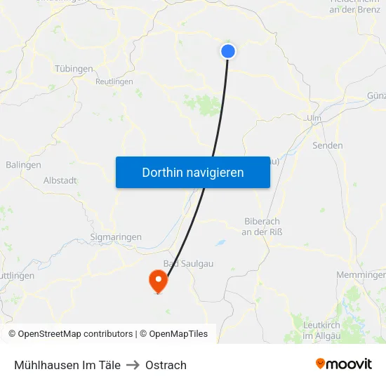 Mühlhausen Im Täle to Ostrach map