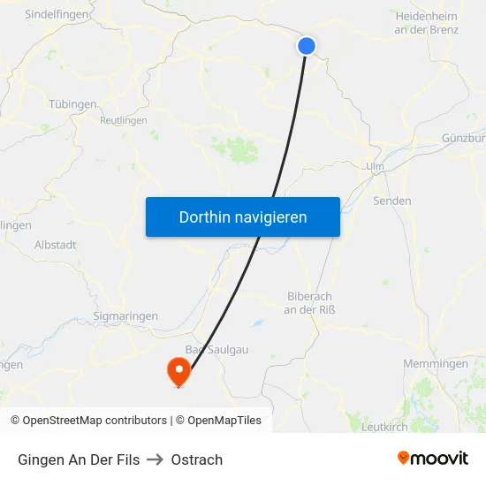 Gingen An Der Fils to Ostrach map