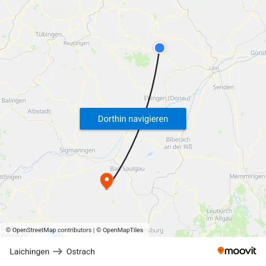 Laichingen to Ostrach map