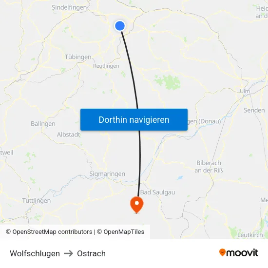 Wolfschlugen to Ostrach map