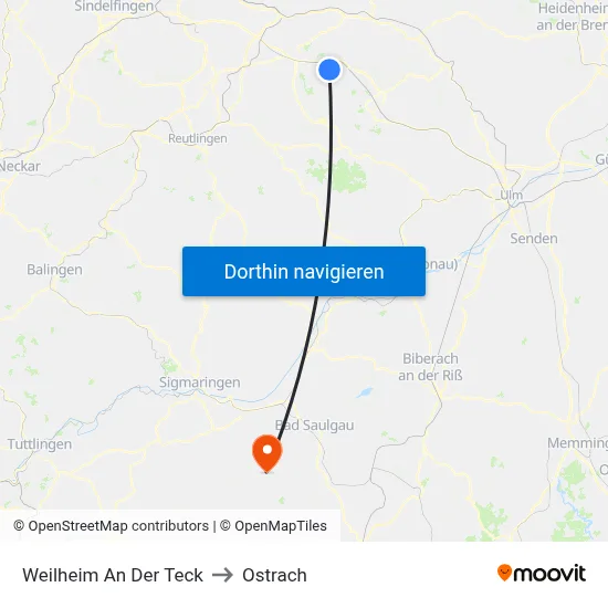 Weilheim An Der Teck to Ostrach map