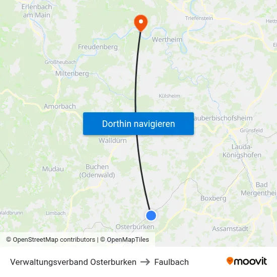 Verwaltungsverband Osterburken to Faulbach map