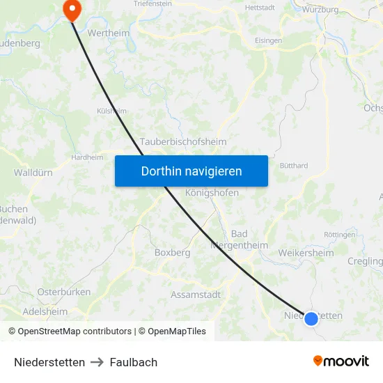 Niederstetten to Faulbach map