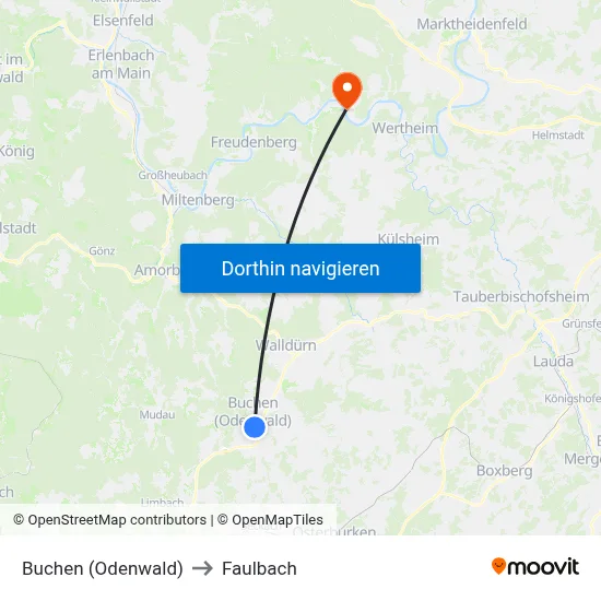 Buchen (Odenwald) to Faulbach map