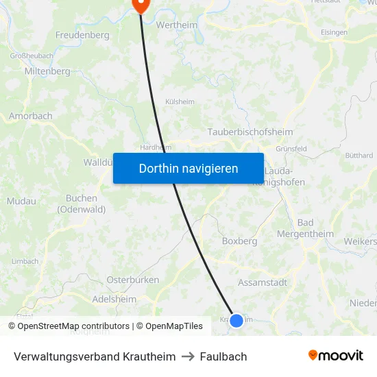 Verwaltungsverband Krautheim to Faulbach map