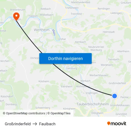 Großrinderfeld to Faulbach map