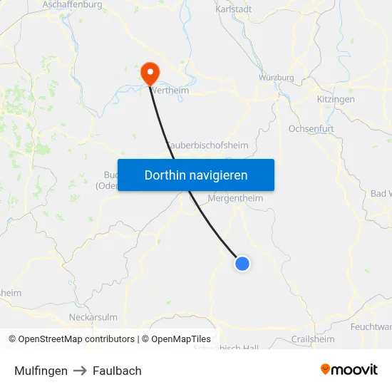Mulfingen to Faulbach map