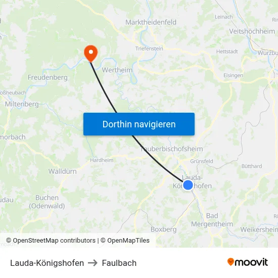 Lauda-Königshofen to Faulbach map