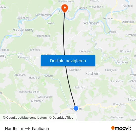 Hardheim to Faulbach map
