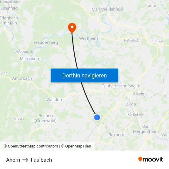 Ahorn to Faulbach map