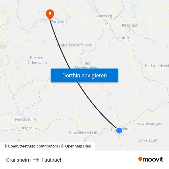Crailsheim to Faulbach map