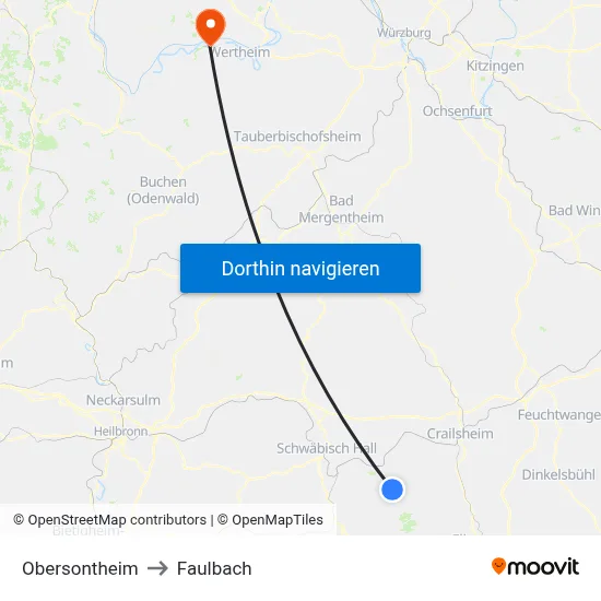 Obersontheim to Faulbach map