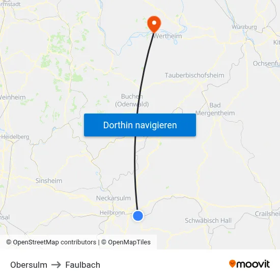 Obersulm to Faulbach map