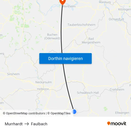 Murrhardt to Faulbach map