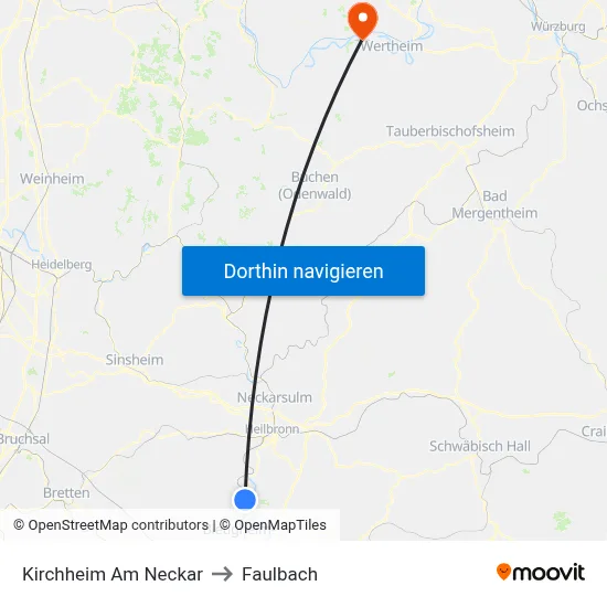 Kirchheim Am Neckar to Faulbach map