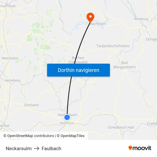 Neckarsulm to Faulbach map