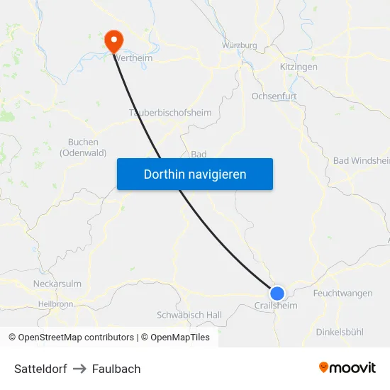 Satteldorf to Faulbach map