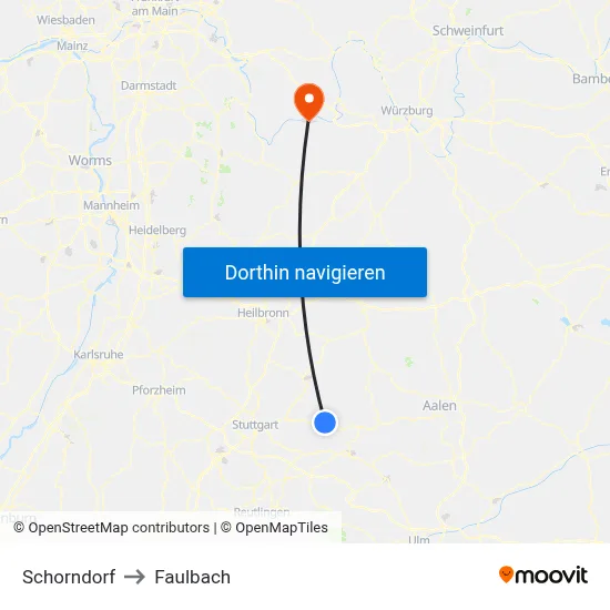 Schorndorf to Faulbach map