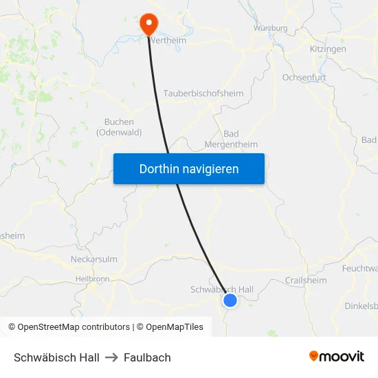 Schwäbisch Hall to Faulbach map