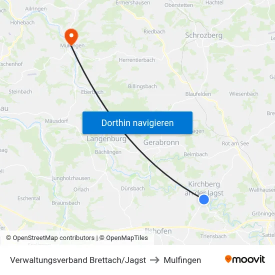 Verwaltungsverband Brettach/Jagst to Mulfingen map